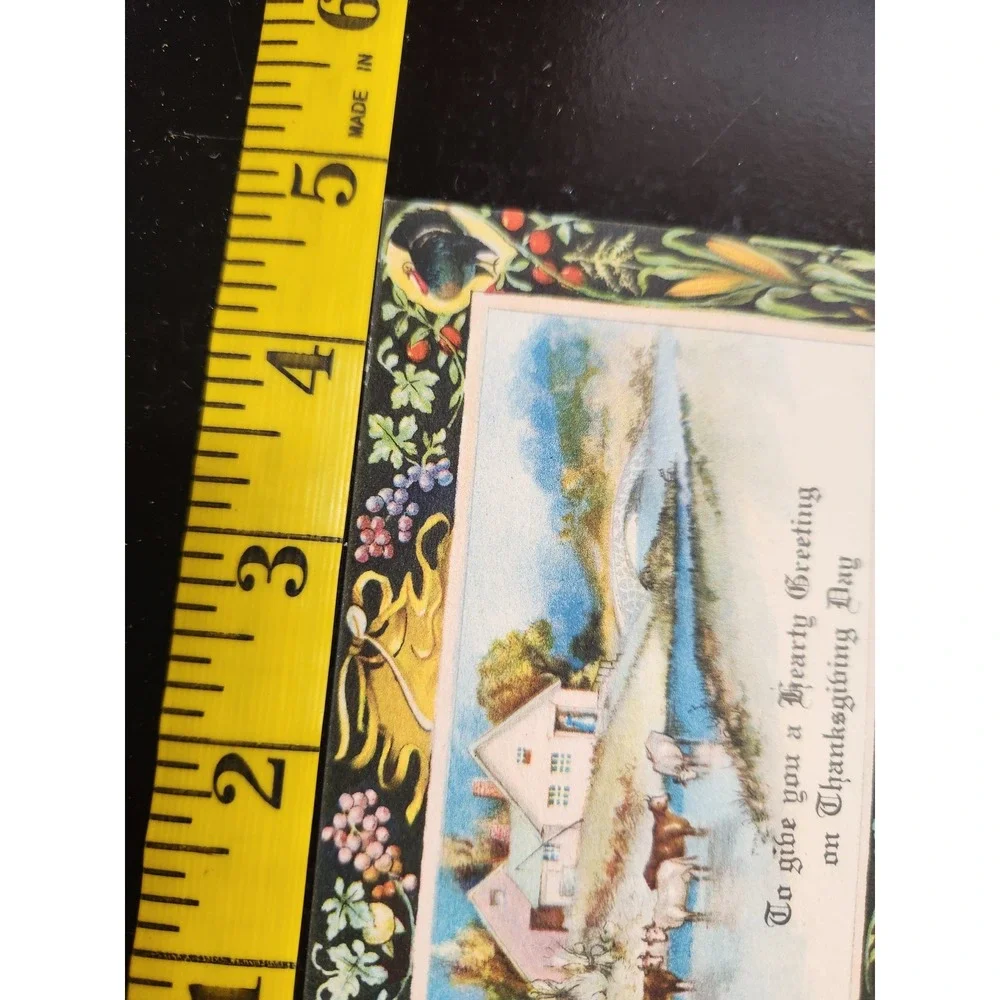 Antique Thanksgiving Greeting Card VTG Pastoral Farmhouse‎ Turkey Harvest Scene